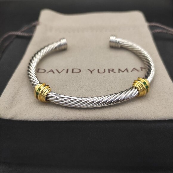 David Yurman Jewelry - David Yurman 14K Gold Double Green Diamond Bracelet